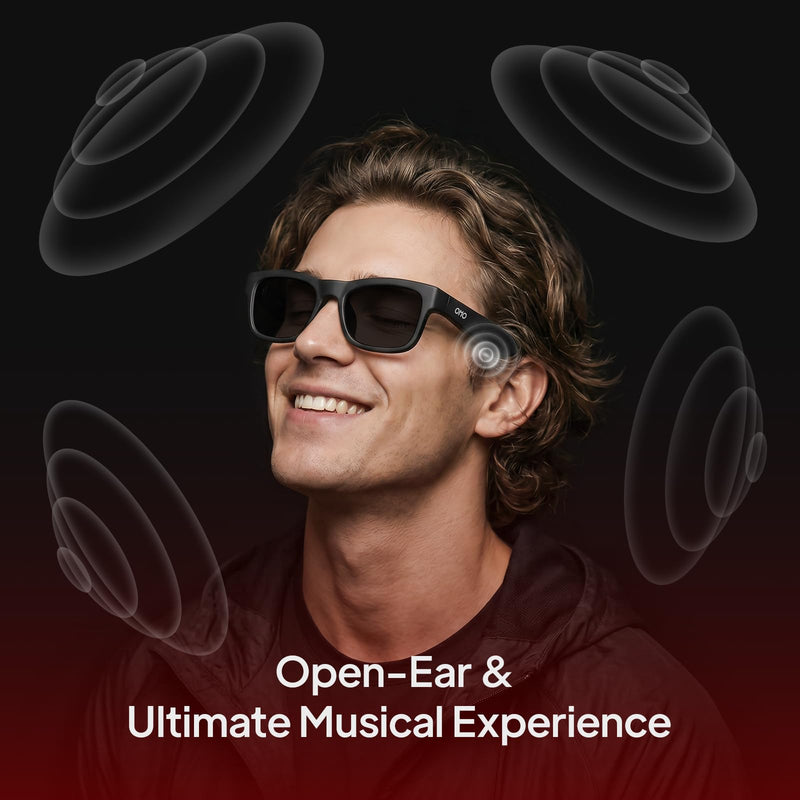 OhO sunshine Bluetooth Audio Sunglasses, Lightweight Open Ear Sport Glasses, 10H Playtime, UV400 ANSI Z87.1, Water Resistant with Voice Control Black Lens