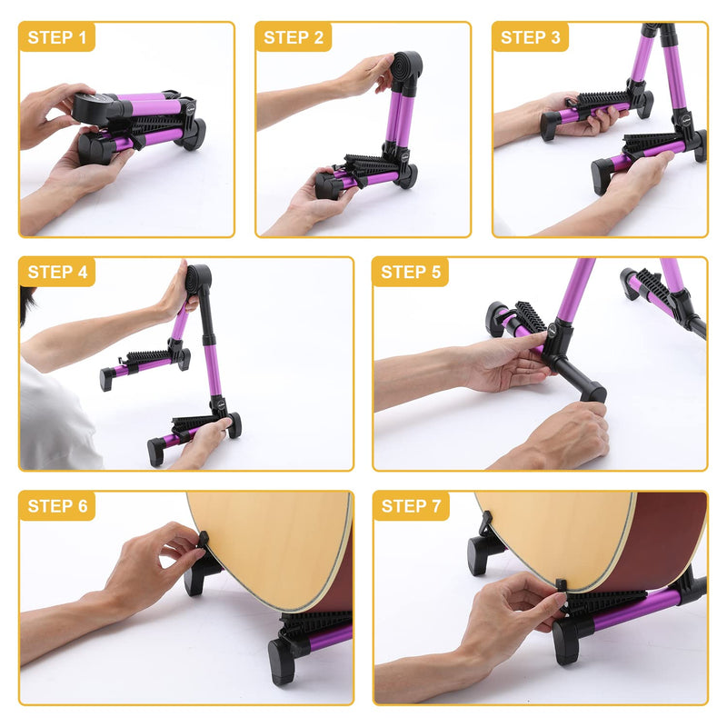 [AUSTRALIA] - Saker Folding Instrument Stand for Guitar- Guitar Stand for Acoustic/Electric/Classical Guitars and Violin, Ukulele, Bass, Portable and Lightweight, Easy to fold,The Ultimate for Concert & Travel Purple 