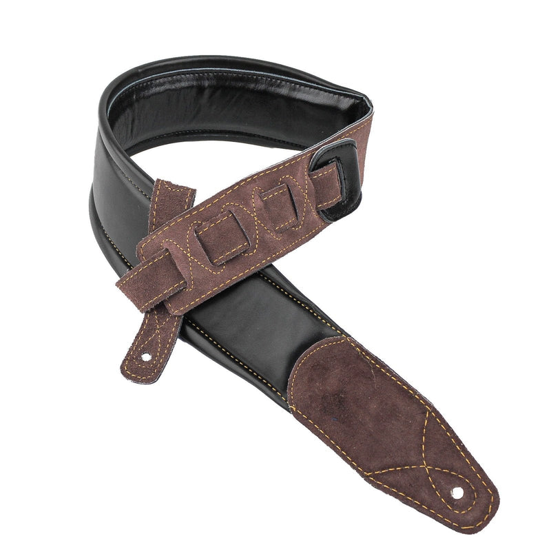 Walker & Williams C-22-BB Black on Black Premium Top Grain Leather Double Padded Guitar Strap Extra Wide For Acoustic, Electric, And Bass Guitars
