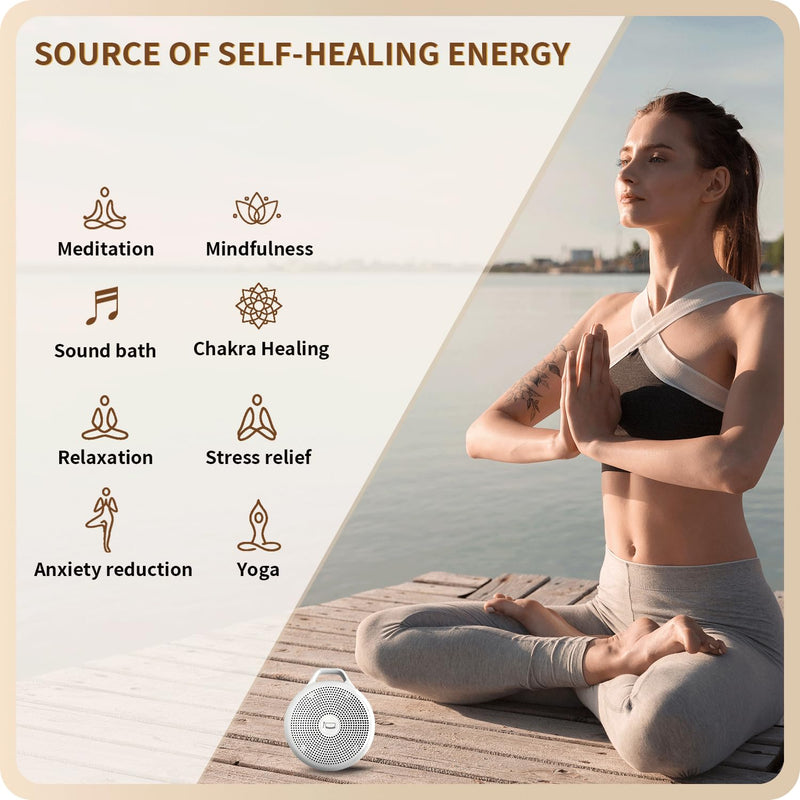 Portable Tibetan Singing Bowl Machine - Sound Bowl with Over 10 Meditation Noises, Crystal Healing, Chakra Healing, Spiritual Mindfulness and Sound Therapy, Yoga Gift Women/Men.