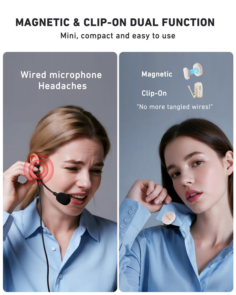 [AUSTRALIA] - Voice Amplifier for Teachers with Wireless Lavalier Lapel Microphone Portable Bluetooth Microphone & Speaker, Rechargeable Bullhorn Megaphone for Classroom, Meetings, Yoga (Skin Tone) Skin Tone 