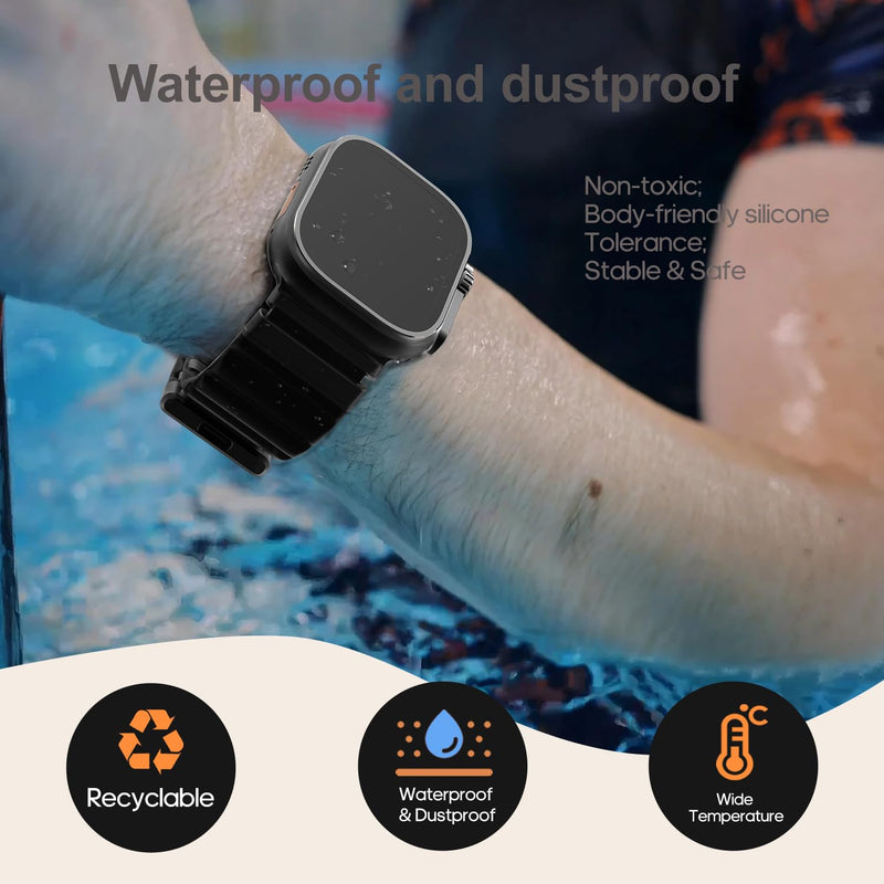 Energy Link Compatible with Apple Watch Band 42mm 44mm 45mm 49mm for Women Man, Band Charging, Silicone material, Outdoor Waterproof Black+Black metallic 44mm-49mm L(150mm-210mm)