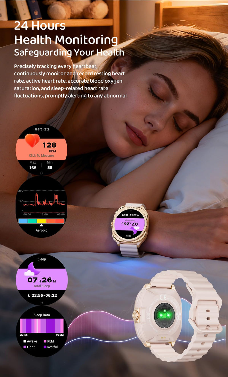 Smart Watch with Earbuds for Women&Wife Gift, 1.53” HD Display, Bluetooth Call, Music Control,Fitness Tracker, Step,Calories,Sleep Monitor,Heart Rate Monitor,Health Tracking,Android & iOS