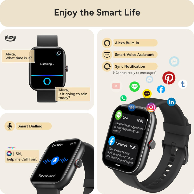 Smart Watch for Women Men, Smartwatch for iPhone & Android Bluetooth (Answer/Call) Built-in Alexa, 1.91" HD Fitness Tracker with 105+ Sport Modes, IP68 Waterproof, Sleep/Heart Rate/SpO2/Stress Monitor Starry Black