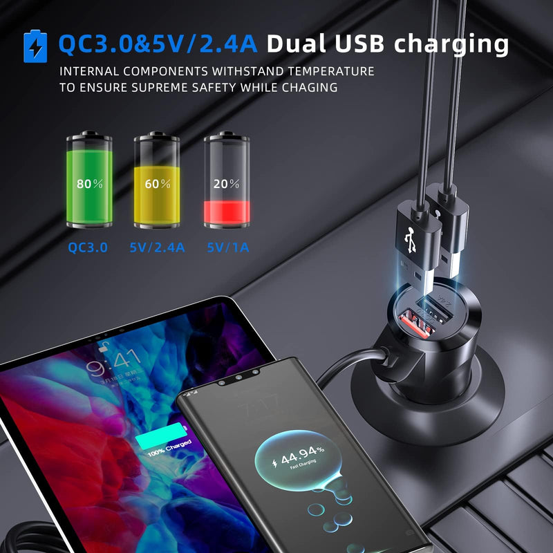 [AUSTRALIA] - Bluetooth Car Adapter 3 in 1 FM Transmitter Car Radio Bluetooth Transmitter with Phone Holder, QC3.0 Fast Charging, Strong Microphone, HiFi Bass Sound, Hands-Free Call, Support USB/TF Drive Black 
