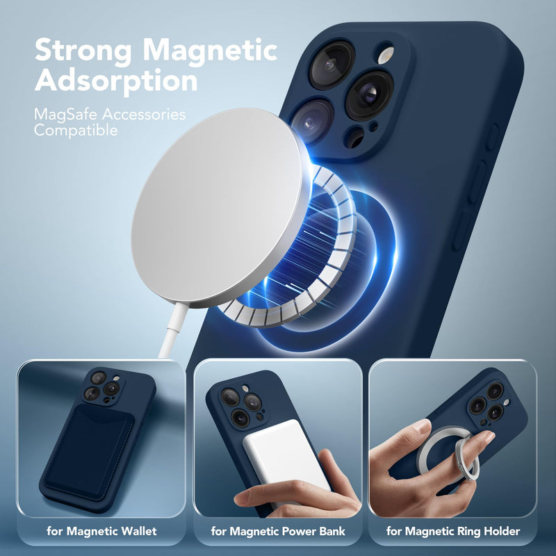 Magnetic for iPhone 15 Pro Max Case, Compatible with MagSafe, [Full Camera Protection][2 Screen Protectors] Silicone Shockproof Protective Phone Case for iPhone 15 Pro Max 6.7", Cobalt Blue