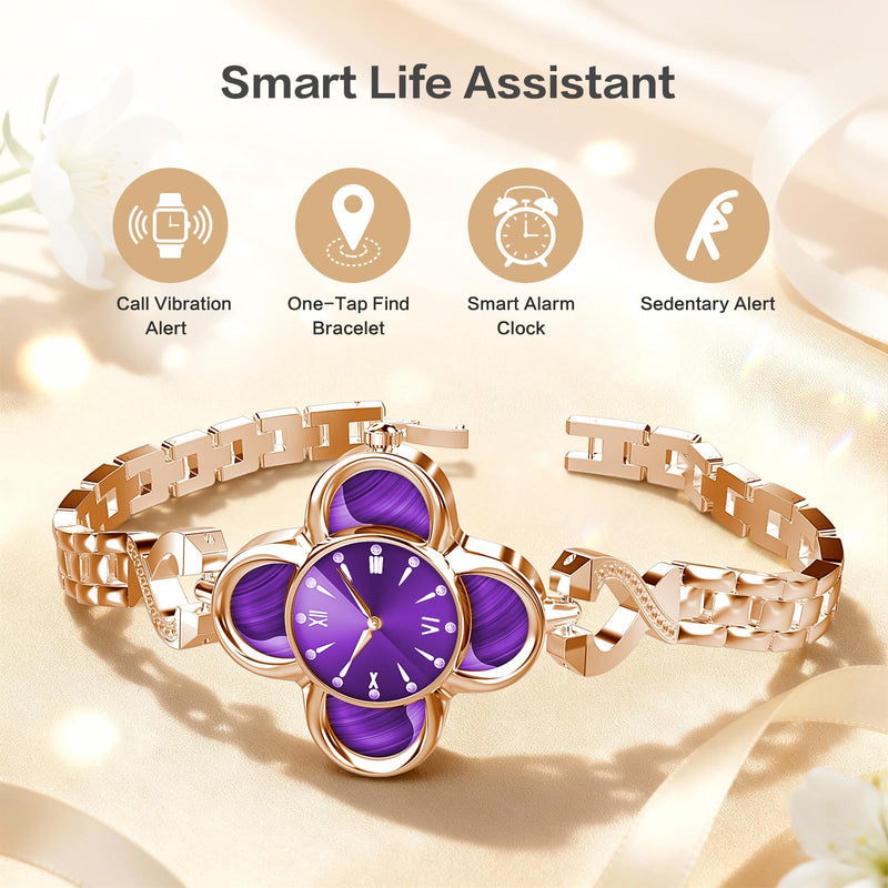 EnergyPort Purple Fitness Tracker with Quartz Display - Smart Bracelet Monitor Heart Rate, Sleep, IP68 Waterproof for Women, 30-Day Battery Life, Smart Notifications, Compatible with Android and iOS