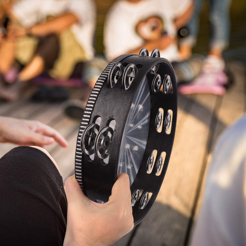 [AUSTRALIA] - Radiant Tambourines, 10 inch Tambourine with Double Row Jingle Reflective Hand Drum Percussion Handheld Drum Bell Musical Instrument Hand Held Percussion for Adults Church, KTV, Party, Games 10 inches 