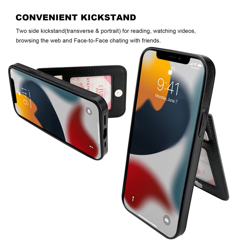 KIHUWEY Compatible with iPhone 13 Case Wallet with Credit Card Holder, Premium Leather Magnetic Clasp Kickstand Heavy Duty Protective Cover for iPhone 13 6.1 inch(Black) Black