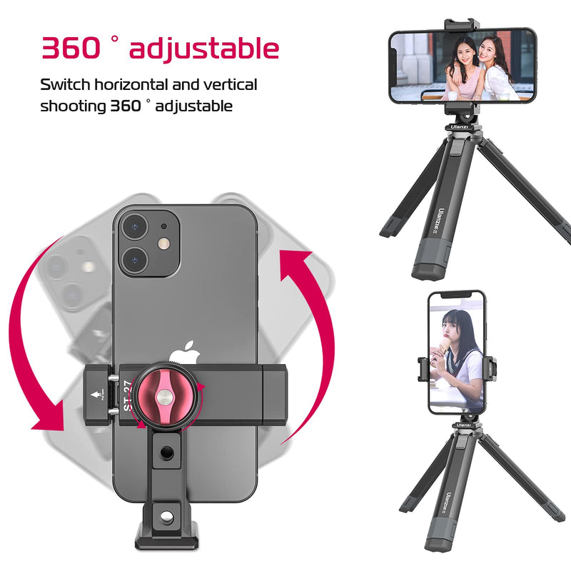 PICTRON Metal Phone Tripod Mount 3 Cold Shoes & Arca Port, 360° Smartphone Tripod Adapter for iPhone Samsung Cell Phone Stand Holder for Desktop Tripod Video Live Streaming Vlogging Rig ST-27