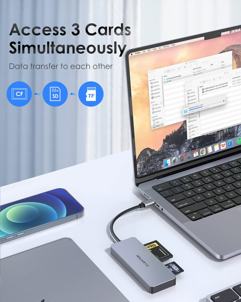 LENTION USB C to CF/SD/Micro SD Multi-Card Reader, SD 3.0 Card Adapter Compatible 2021-2016 MacBook Pro 13/15/16, New Mac Air/iPad Pro/Surface, Samsung S20/S10/S9/S8/Plus/Note (CB-C12, Space Gray)