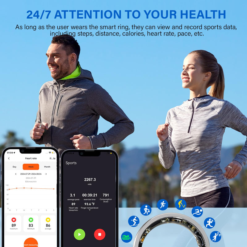 Smart Ring Fitness Tracker Ring for Men and Women - Titanium Material, Menstrual Cycle Tracker, Sleep Heart Rate Blood Oxygen Pressure Activity Steps Calories Tracker, No APP Subscription (Silver 11#)