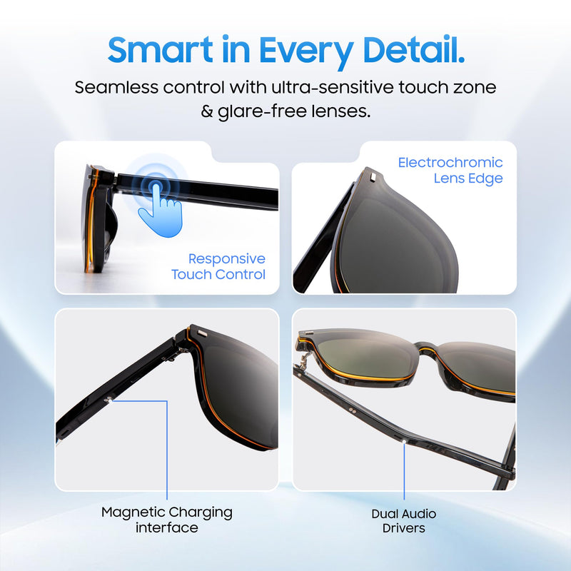 AI Smart Glasses, Translator, Open-Ear Bluetooth, Magnetic Day Night Lens | Real-time AI interpreter & translator, open-ear speakers, auto on/off wear sensor, touch control, for men & women Black-Galaxy