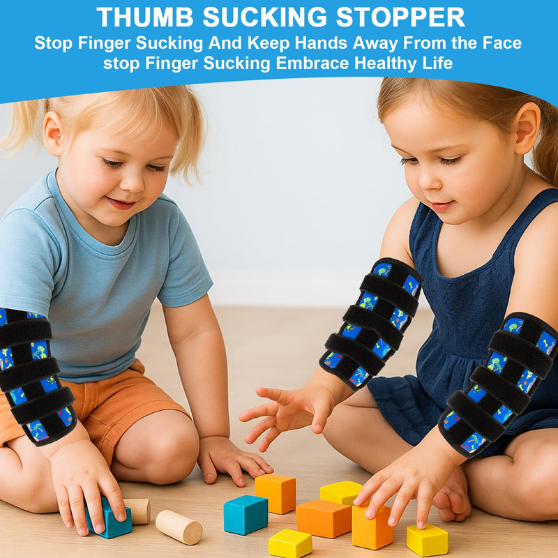 2 PCS Thumb Sucking Deterrent, Blue Dinosaur Thumb Guard for Kids Toddlers Nail Biting Treatment, Anti Nose Picking, Scratching Face, Elbow Immobilizer for Boys Girls, Finger Sucking Prevention