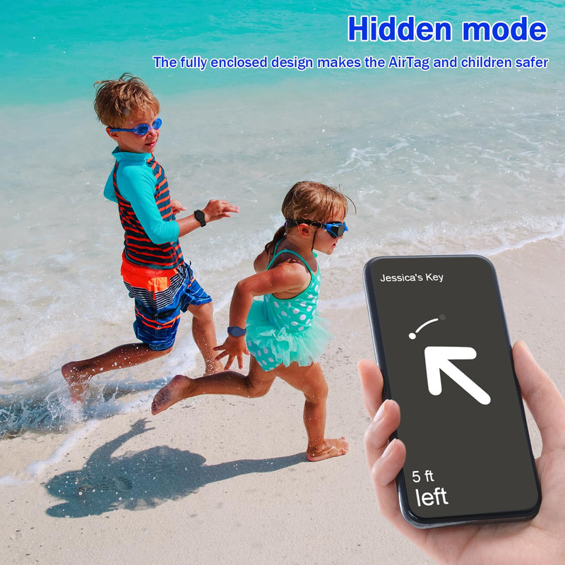 R-fun Waterproof Air Tag Bracelets for Kids [2 Pack] Compatible with Apple Air Tag Finders with Soft Silicone,Anti Lost GPS Item Finders Case Cover for Kids,Night Blue/Black Night Blue/Black
