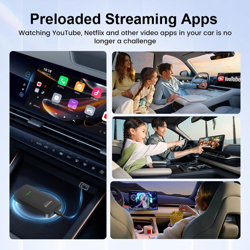 Carlinkit Wireless CarPlay Adapter CP2A Pro with Video Streaming | Converts Wired to Wireless Android Auto,for Wired CarPlay Car Only,FOTA Upgrade,Built-in Netflix/YouTube/TikTok Lite