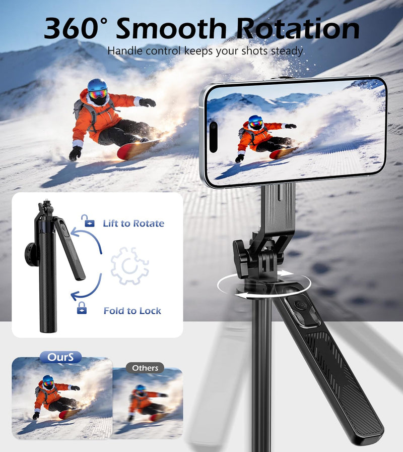UBeesize 70'' Magnetic Selfie Stick Tripod for iPhone with Remote | 2-in-1 Phone Clamp, 1/4'' Screw Mount, Stable 4-Leg Tripod with Handle, MagSafe Phone Tripod for Camera, GoPro & Insta360 70in