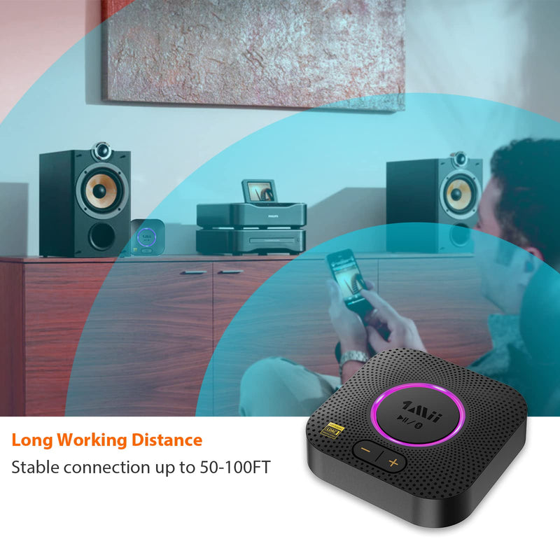 1Mii B06S+ LDAC Bluetooth 5.2 Receiver for Home Stereo Hi-Res Music Streaming, Hi-Fi Wireless Audio Adapter w/aptX HD Low Latency, Long Range Bluetooth Audio Receiver Volume Control, RCA/3.5mm Outputs B06S+