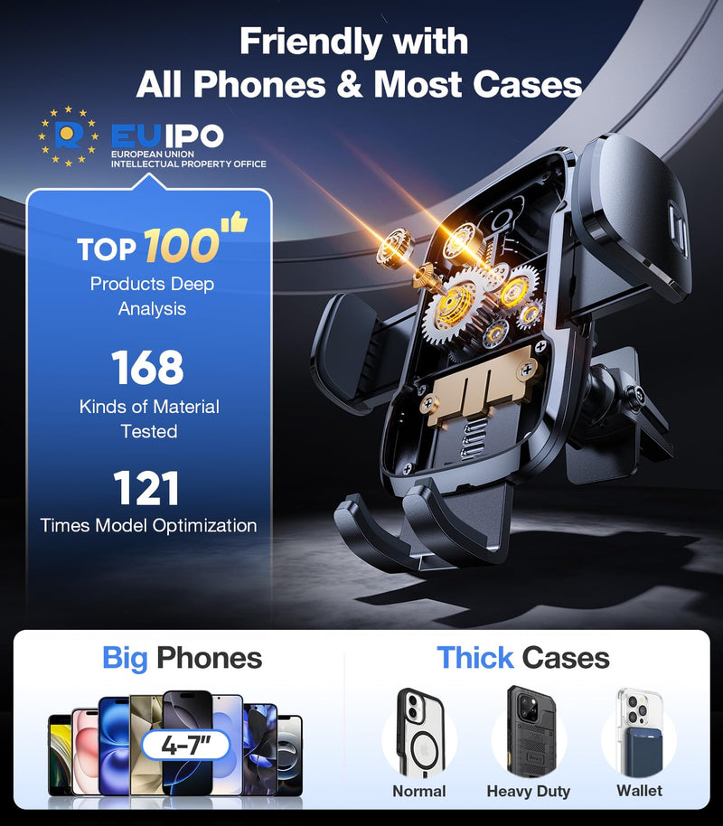TORRAS 96+LBS Strongest Suction Ultra-Durable Cell Car Phone Holder Mount | Patent & Safety Certs, Fits Large Phones & Thick Cases, Extra Sticky Grip, Airbag Clamp, Temp-Resistant, All Road Conditions Navy Blue