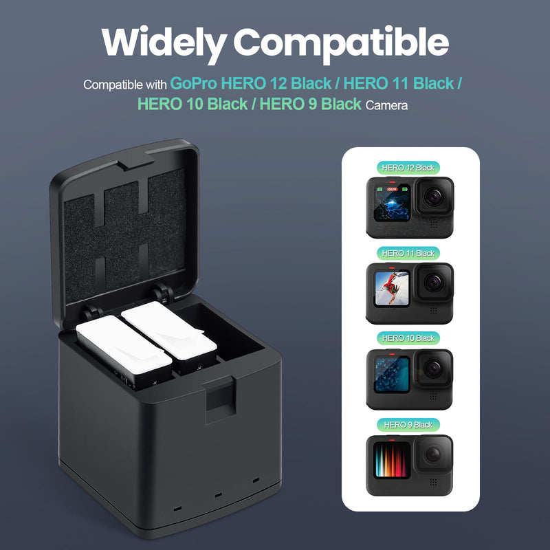2 Packs Batteries 1800mAh for GoPro HERO 12 Black with 3 Channel Battery Charging Station Compatible with GoPro HERO 12, GoPro HERO 11, GoPro HERO 10, GoPro HERO 9 Black Camera