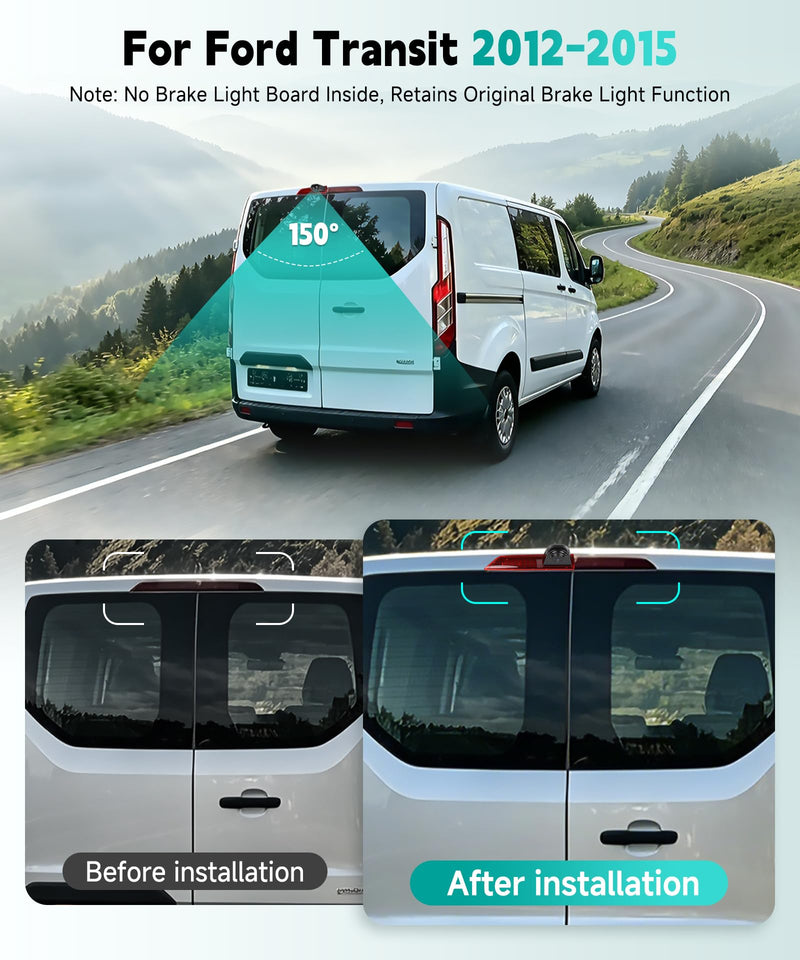 Brake Light Backup Camera for Ford Transit 2012-2015, High Mount Third Brake Light Reverse Camera, HD Rear View Parking Camera with Night Vision, Wide Angle, IP67 Waterproof, OEM Fit (No Light Board)