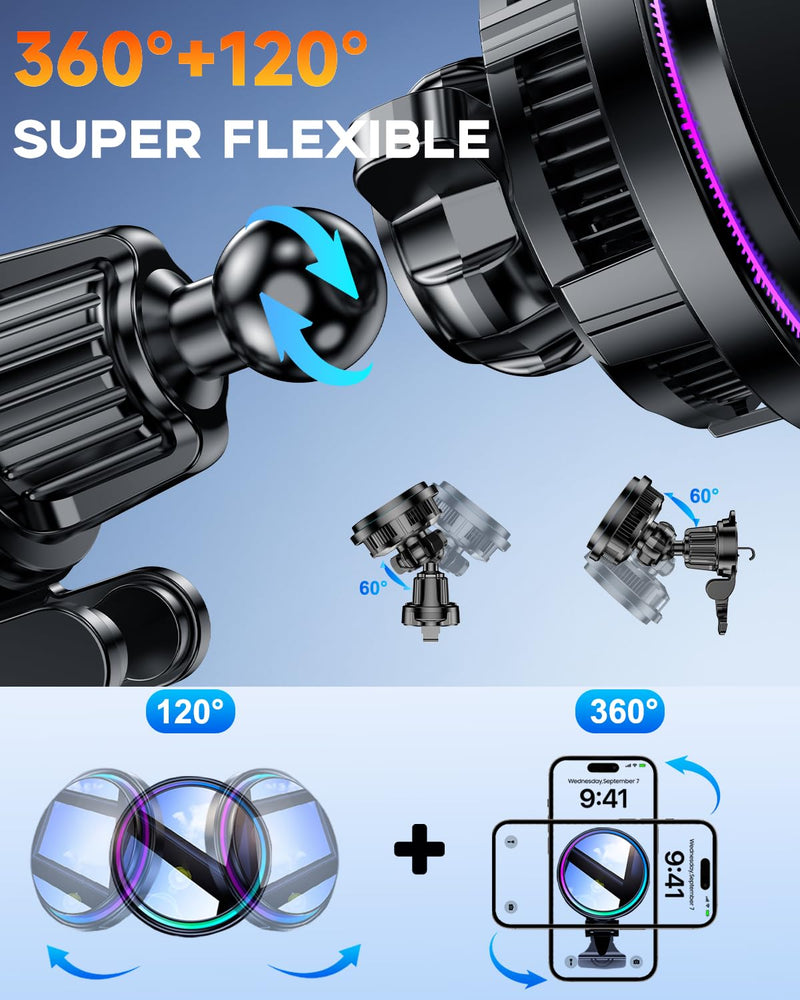 for MagSafe Car Mount Charger TEC Fan Cooling Magnetic Wireless Car Charger | Strong Magnet 15W Fast Charging Air Vent Car Phone Holder Bracket for Your Car for iPhone 17 16 15 14 13 12 Samsung & Android Black 1