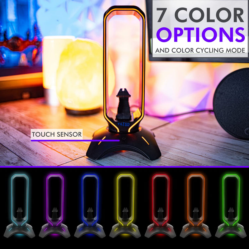 Tilted Nation RGB Headset Stand and Gaming Headphone Stand for Desk Display with Mouse Bungee Cord Holder - Gaming Headset Holder with USB 3.0 Hub for Xbox, PS4, PC - Perfect Gaming Accessories Gift Black