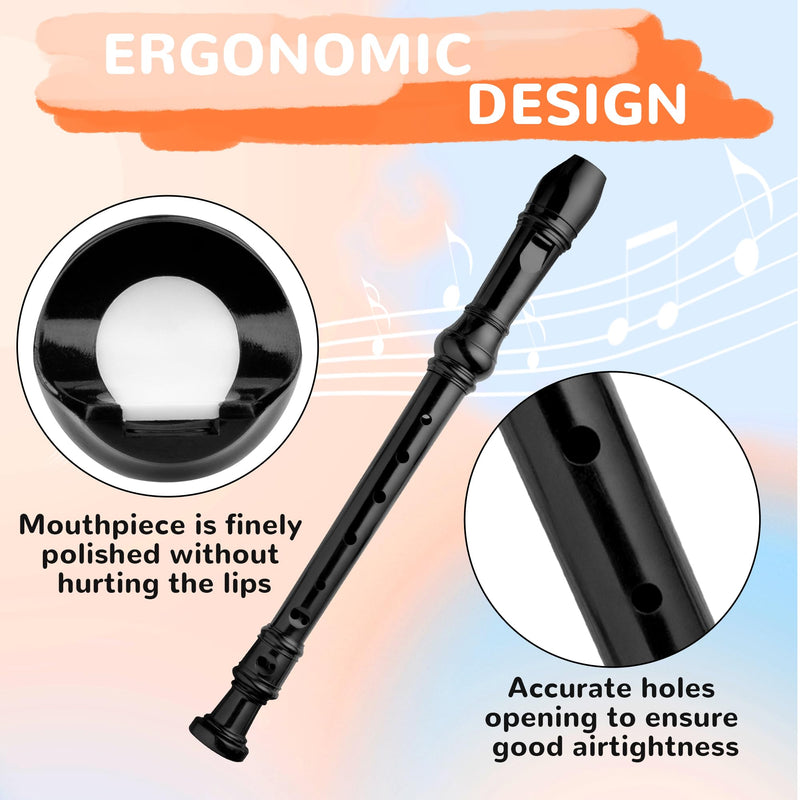 8-Hole Soprano Descant Recorder German Style Kids Music Flute with Cleaning Rod & Case Bag for School Student Home Entertainment - Black