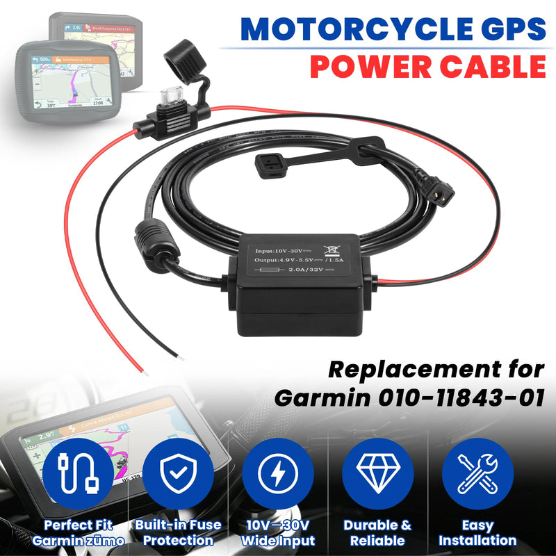 010-11843-01 Motorcycle GPS Power Cable for Garmin Navigator Mount Bracket | Compatible with Garmin zumo 340LM 345LM 346LMT-S 350LM 390LM 395LM 396LMT-S Navigators, Hardwire Charging Cable w/Inline Fuse