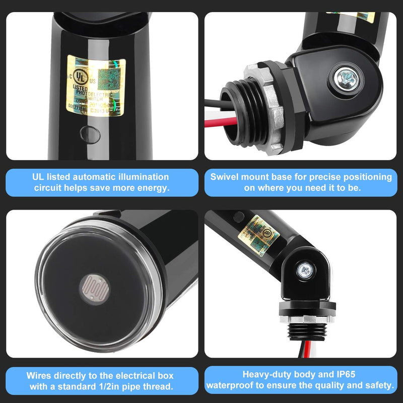 Greluma 2Pcs Dusk to Dawn Photocell Sensor Switch Photoelectric Switch Waterproof IP65 Photocell for Outdoor Lights 110V 120V 220V 240V Input