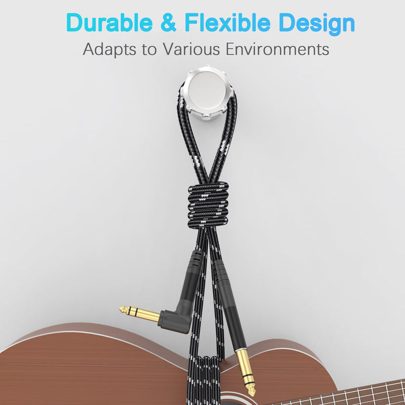 1/4 Inch TRS Instrument Cable 20ft 2-Pack, Right-Angled to Straight 6.35mm Guitar Bass AMP Cord, Stereo Audio Line for Electric Guitar, Bass, Keyboard, Mixer, Amplifier, Speaker 20 Feet 1/4 TRS Cable