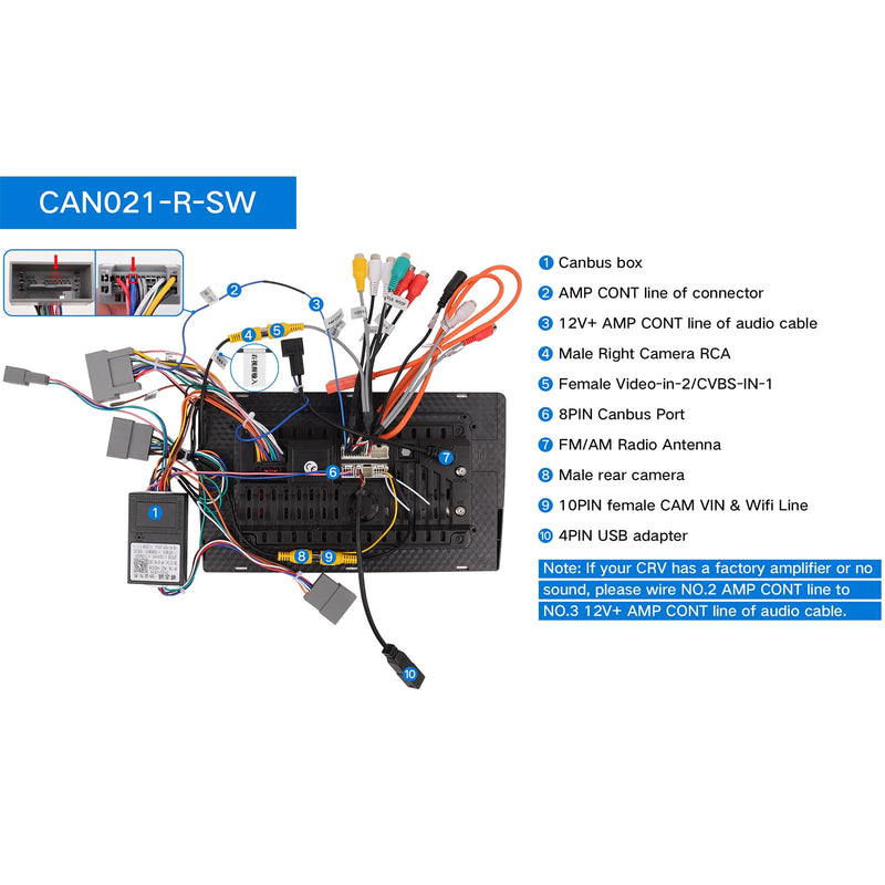 16PIN Stereo Wiring Harness for Honda CRV 2.4L 2015-2016 Civic Fit | Retain Factory LaneWatch, Backup Camera, USB and Steering Wheel Controls, For Android Head Unit Plug & Play Easy Install CAN021-R for High Config