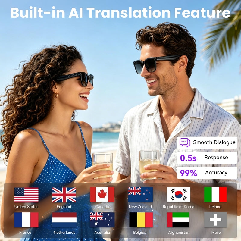 Hwagol Smart Glasses with Camera, 8MP HD Photo and Video Recording,AI Camera Glasses with Real-Time Translation/Object Recognition/AI Voice Q&A/Recording, Calls and Music,Comes with 3 Pairs of Lenses Black