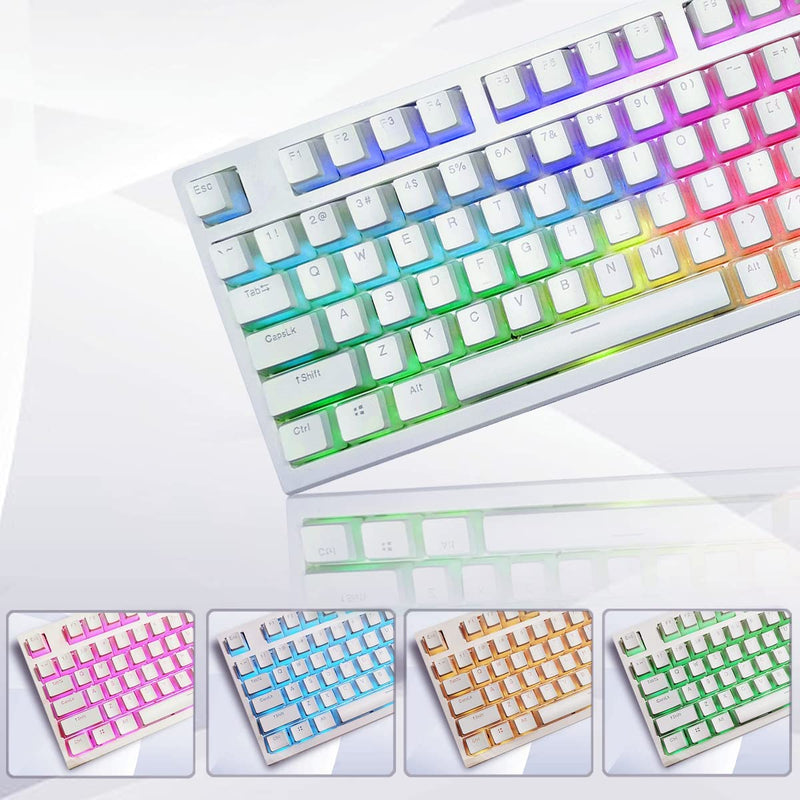 XVX Pudding Keycaps - PBT Keycaps, 141 Key+24 Keys Set Custom Keycap, OEM Profile, Universal Compatiability for 100%, 75%, 65%, 60% Keyboard (White) White