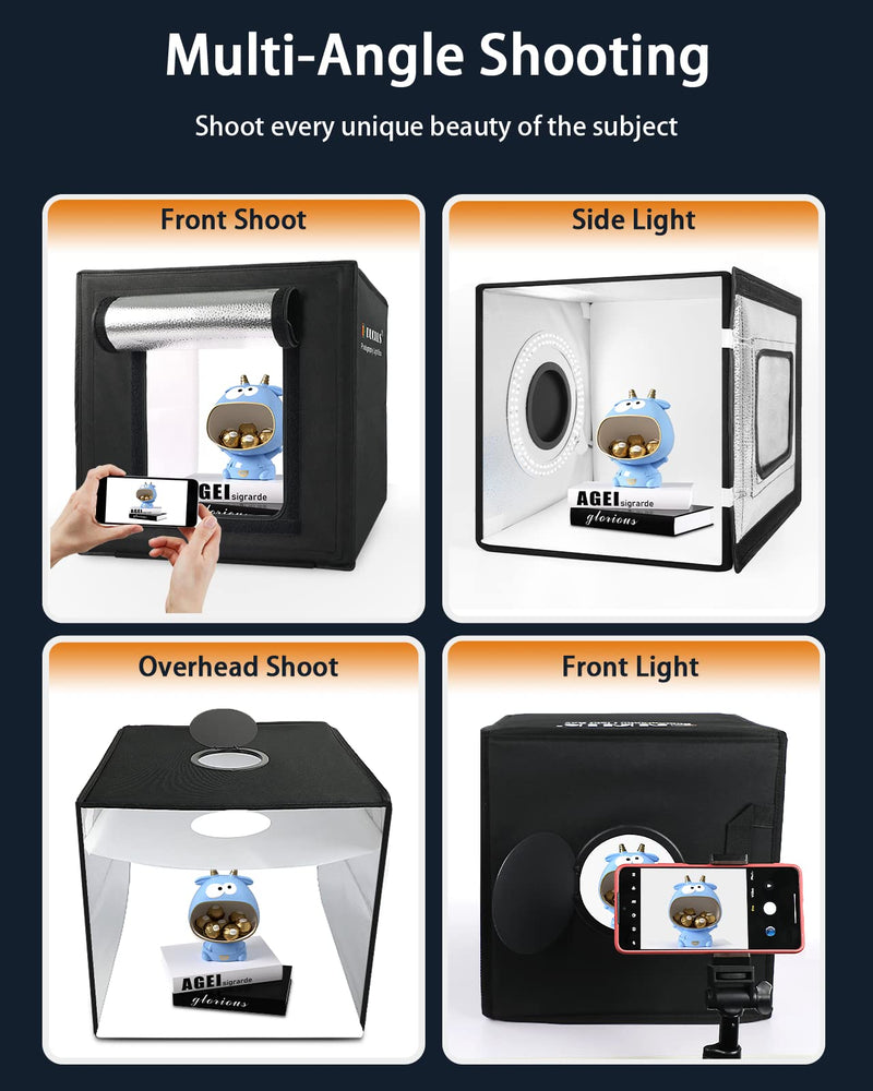 12"x12" Light Box Photography with 120 LED + 67" Phone Tripod for Product Photography