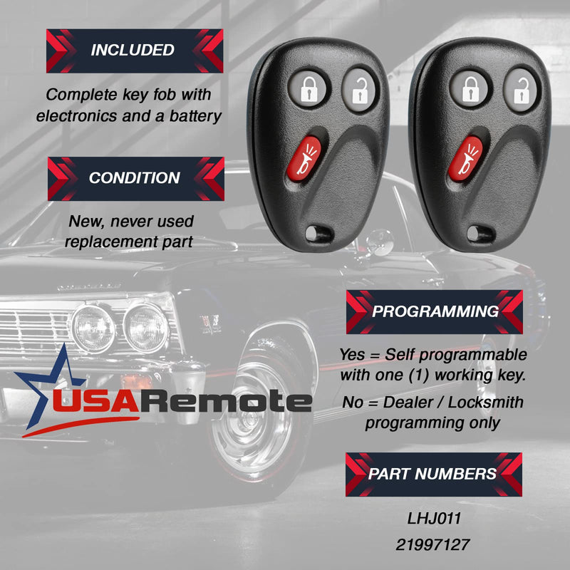 Key Fob Keyless Entry Remote fits 2003-2006 Chevy Tahoe Suburban Silverado Avalanche Equinox SSR / GMC Sierra Yukon / Cadillac Escalade / Hummer H2 / Pontiac Torrent / Saturn Vue (LHJ011), Set of 2 g-lhj [2]