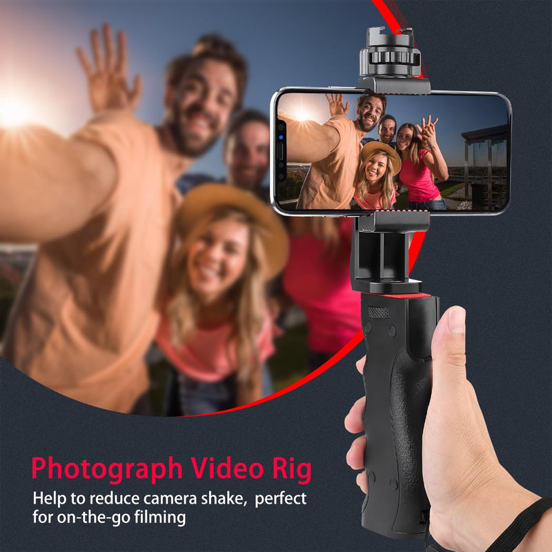 Zeadio Smartphone Stabilizer, Vlogging Hand Grip Video Holder Rig Handle Travel Selfie Stick with Clamp Mount for All iPhone and Android Mobile Cell Phone Without Remote Shutter