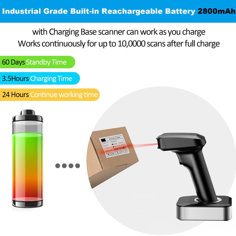 [AUSTRALIA] - Alacrity 2D QR Wireless Barcode Scanner with Charging Base and Battery Level Indicator Bluetooth & 2.4GHz Wireless & USB Wired 3 in 1 Connection Handsfree Auto-Sense Barcode Reader Scanner 