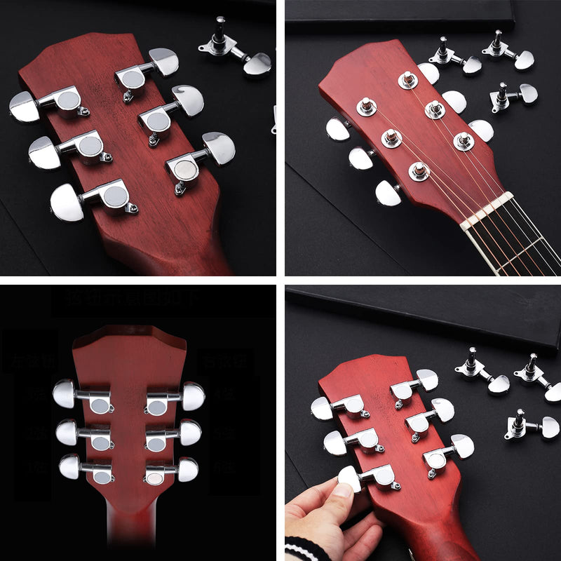 6 Pieces Guitar String Tuning Pegs, Guitar Machine Heads Knobs for Electric or Acoustic Guitar with Tools (3 Left + 3 Right) (Silver) Silver
