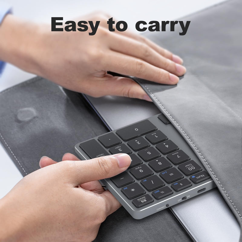 MOFII Number Pad for Laptop - Bluetooth Gray Wireless Numeric Keypad 35 Keys USB-C Rechargeable Numpad, Accounting Portable Financial Data 10 Key for Laptop/PC/Desktop/Notebook/Surface Pro Dark grey