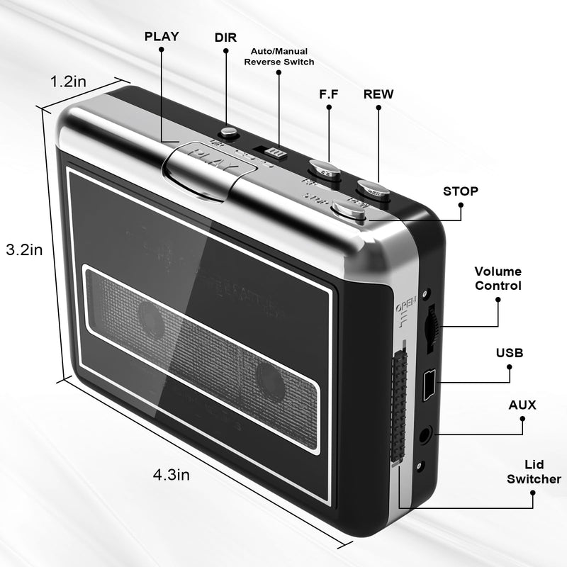 [AUSTRALIA] - Cassette Player Converter- Convert Tape to Digital MP3 Digital, Portable Tape Player with Auto-Reverse, 3.5MM Earphone Jack Tape Player/Converter 