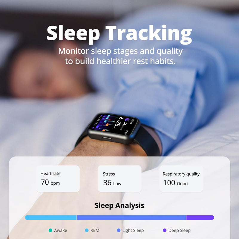Fitness Tracker Watch for Men & Women, 1.47" HD with Bluetooth, 24/7 Heart Rate & Blood Oxygen Monitor, Sleep & Step Counter, 100+ Sports Modes, 3ATM Waterproof, Compatible with Android iOS Black