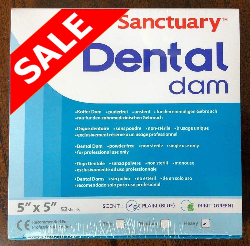 (Made in Malaysia) SANCTUARY Dental Dam Latex 5"X5" (Heavy Gauge) Blue Unscented, 52 Sheets, Powder-Free