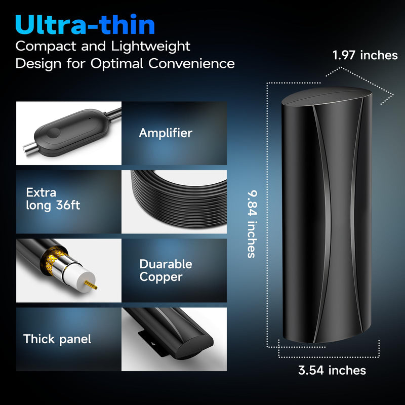 Strongest TV Antenna, 1600 Miles Range Digital Antenna for Smart TV Indoor, TV Antenna for Local Channels with High Gain Amplifier, Long Range HD TV Antenna Supports 4K 8K,1080p -36ft Coax Cable AN-5004