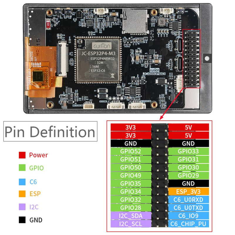 4.3 inch ESP32-P4 Display Capacitive Touchscreen IPS LCD ESP32P4 | 4.3 inch ESP32-P4 Display JC4880P443C_I_W Capacitive Touchscreen 800x480 IPS TFT LCD ESP32P4 Development Board, no Case