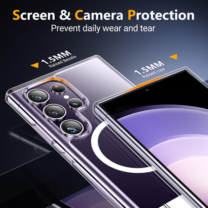 SPIDERCASE Magnetic for Samsung Galaxy S24 Ultra Case, [3 Stand Ways][ Military Grade Drop Protection] with Invisible Stand Shockproof Slim Case for Samsung S24 Ultra 6.8",Clear Clear