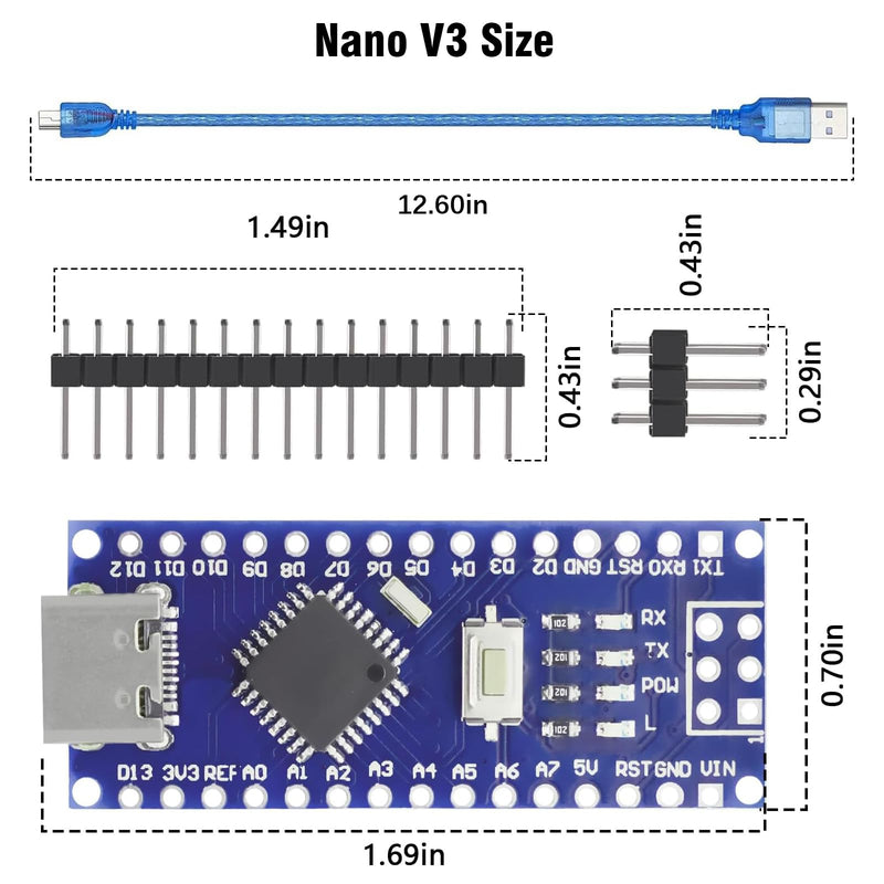 [AUSTRALIA] - Nano V3.0 Board with Cable, AYWHP 5PCS Nano Board ATmega328P, CH340G Chip 5V 16M, Microcontroller Compatible with Arduino Nano (USB C Port) 5 