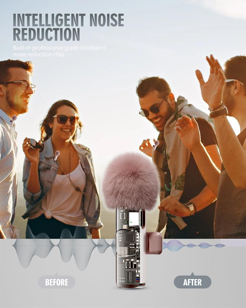 [AUSTRALIA] - PQRQP 3 in 1 Wireless Lavalier Microphone for iPhone, iPad, Android, Camera, Mini Microphone, 7-Hour Battery, High Definition Sound Quality for Interview, Video Podcast, Vlog (Pink) Pink 
