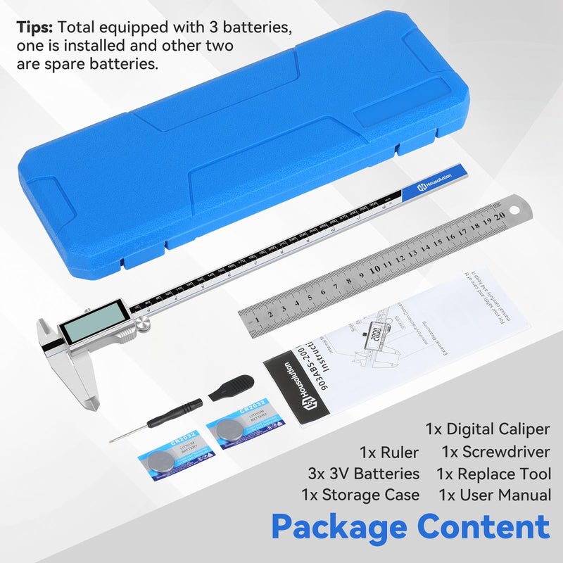 Housolution Digital Caliper, 12Inch Caliper Measuring Tool with Large LCD Screen, Inch/MM Switch, 4 Measuring Ways, Stainless Steel Micrometer Vernier Caliper with Splashproof Screen for Woodworkers 12inch/300mm