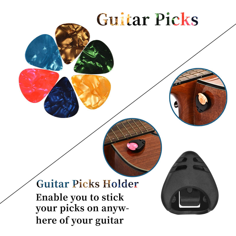 Guitar Tuner, Guitar Accessories with Guitar Picks, Guitar Capo, Capo for Acoustic Guitar, Bass, Buzzing-Free, Quick Release, Guitar Tuner Clip on for Guitar, Violin, Bass, Ukulele Chromatic Black